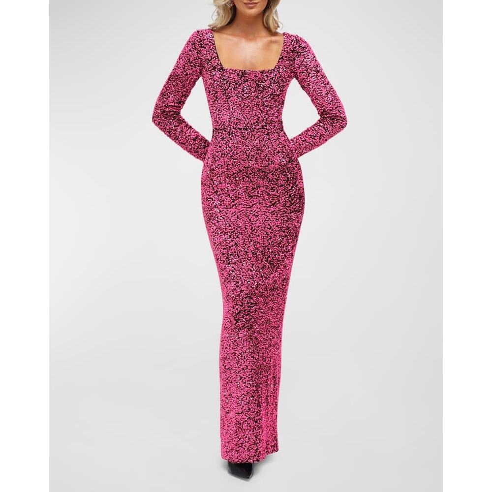 Helsi‎ The Jaime Pink/Black Sequin Column Gown Size S NWT